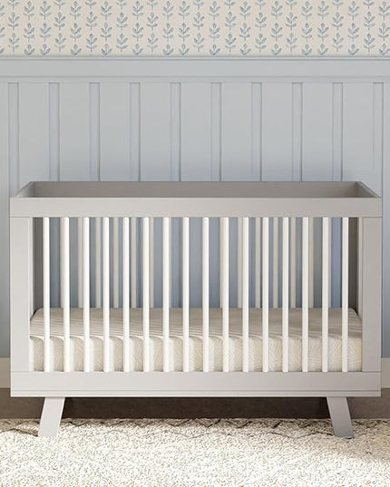 Babyletto Hudson 3-in-1 Convertible Crib with Toddler Bed Conversion Kit in Grey and White, Greenguard Gold Certified - LeafyLoom