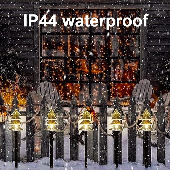 ILLUMINEW Christmas Solar Pathway Lights, Set of 5 Waterproof Landscape Christmas Lights, Stake Christmas Decorations, LED Lights for Yard Lawn Patio Walkway Decor (5PCS-Warm White-Tree) ILLUMINEW