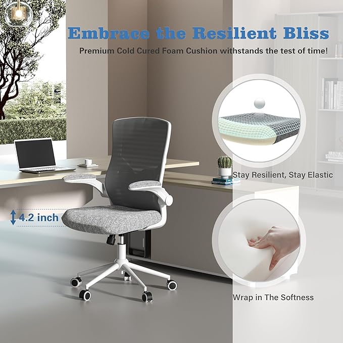 Office Chair, High Back Desk Chair with Adjustable Lumbar Support, Ergonomic Mesh Computer Chair with Premium Cold-Cured Cushion, Height Liftable Swivel Chair for Home Office - LeafyLoom