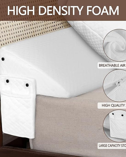 Bed Wedge Pillow,Headboard Pillow,Mattress Wedge,Close The Gap (0-8") Between Your Mattress and Headboard,Bed Gap Filler (White, King) - LeafyLoom