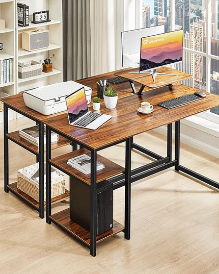 GreenForest Computer Home Office Desk with Monitor Stand and Reversible Storage Shelves,55 inch Modern Simple Writing Study PC Work Table,Walnut - LeafyLoom