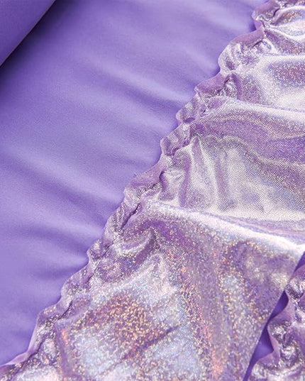 A Nice Night Waterfall Flutter Ruffle 3PCS Comforter Set,Chic Ruffled Textured Princess Bedding Set,Bling Purple,Twin - LeafyLoom