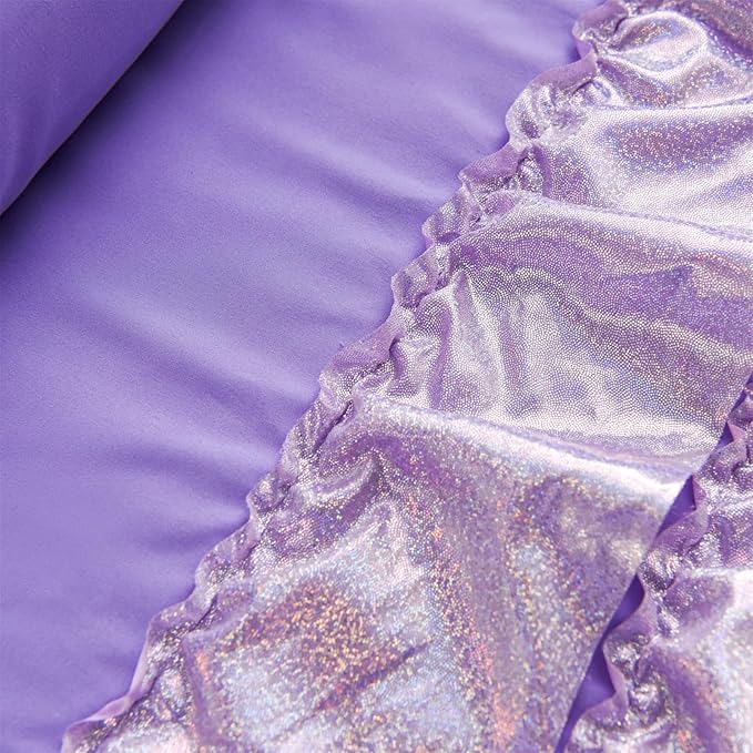 A Nice Night Waterfall Flutter Ruffle 3PCS Comforter Set,Chic Ruffled Textured Princess Bedding Set,Bling Purple,Twin - LeafyLoom