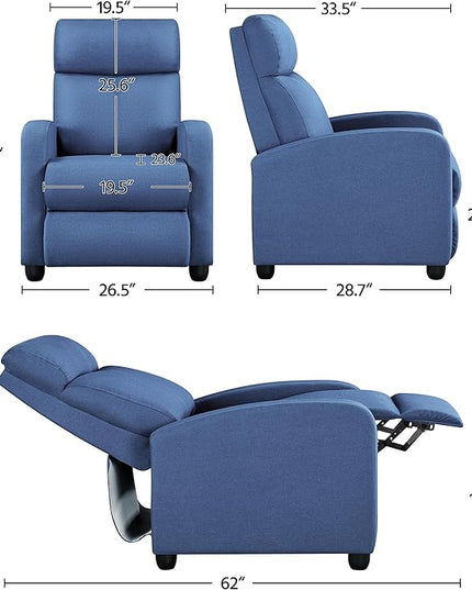 Yaheetech Fabric Recliner Chair Sofa Ergonomic Adjustable Single Sofa with Thicker Seat Cushion Modern Home Theater Seating for Living Room Light Blue - LeafyLoom