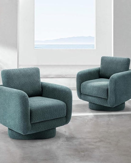 COLAMY Swivel Accent Chairs Set of 2, 32Inches Wide Upholstered Armchair with Plush Back Pillow for Living Room, Modern Sofa Corner Chair for Nursery/Living Room/Bedroom-Teal - LeafyLoom