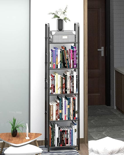 Bookshelf Storage Shelf Bookcase Freestanding Storage Stand for Living Room, Bedroom, Kitchen Rust Resistance Easy Assembly Free Combination Multi-Functional Organizer (5 Tiers, Black) - LeafyLoom