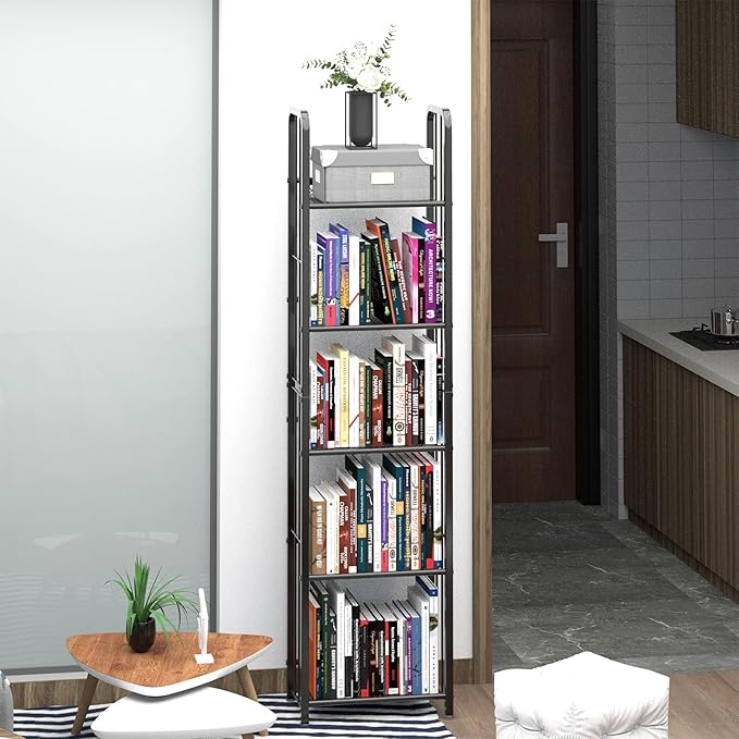 Bookshelf Storage Shelf Bookcase Freestanding Storage Stand for Living Room, Bedroom, Kitchen Rust Resistance Easy Assembly Free Combination Multi-Functional Organizer (5 Tiers, Black) - LeafyLoom