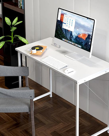 HealSmart Home Office Computer Desk, Modern Style Design with Headphone Hooks for Working, Writing and Gaming, 32 Inch, 40 Inches, White - LeafyLoom