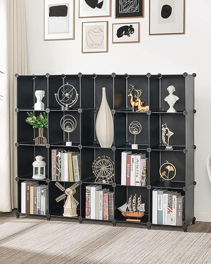 ANWBROAD Cube Storage Organizer 20-Cube Cubby Shelving Book Shelf Living Room Closet Clothes Organizers Kids Toys Craft Yarn Storage with Rubber Hammer for Bedroom Office Black ULCS020B - LeafyLoom