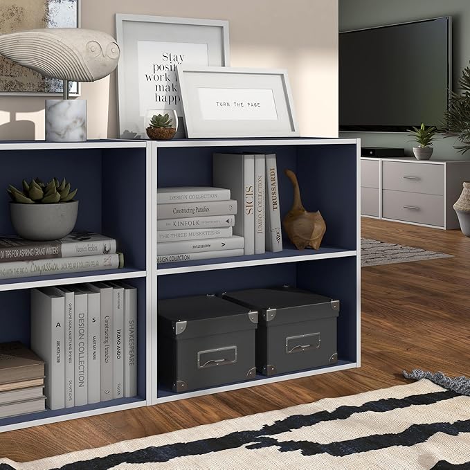 Apexa 2-Tier Cube Storage Organizer Shelves, Stackable Wood Bookcase Fits Cubby Bins for Organization, Dorm Teen Room Decor & Home Office, Steel Blue - LeafyLoom