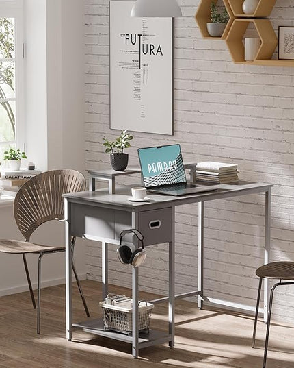 Pamray 39 Inch Computer Desk with Monitor Stand Small Home Office Desks with Non-Woven Storage Drawer for Bedroom Study Table Writing and Work Desk Espresso Gray,Gray Leg - LeafyLoom