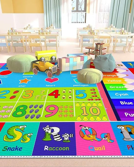 Kids Alphabet Play Game Rug - 5'x7' ABC Numbers and Shapes Educational Learning Toddler Carpet - Kids Room Playroom Classroom Kindergarten Activity Fun Soft Non-Slip Mat - LeafyLoom