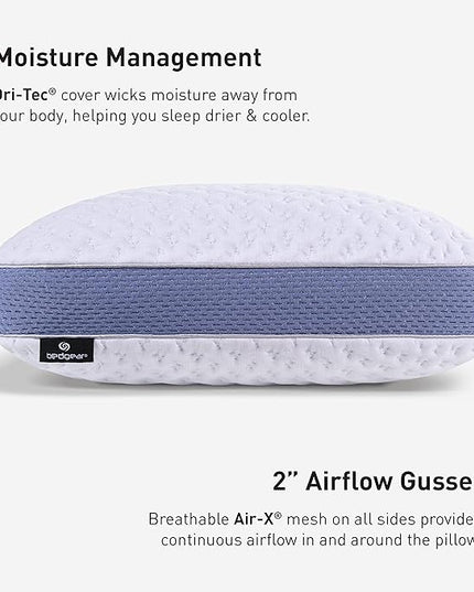 Bedgear Balance Cuddle Curve Performance Pillow - Size 1.0 - Moisture-Wicking Pillow for Side Sleepers - Medium Firmness Bed Pillow- Hypoallergenic, Washable Removable Cover - 20" W x 26" L x 5.25" H - LeafyLoom