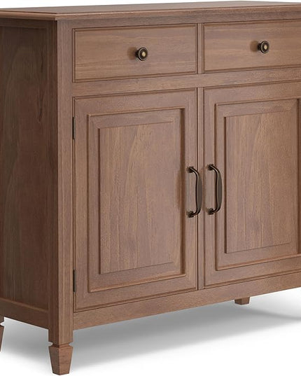 SIMPLIHOME Connaught Solid Wood 40 Inch Wide Traditional Entryway Storage Cabinet in Medium Saddle Brown, for The Living Room, Entryway and Family Room - LeafyLoom