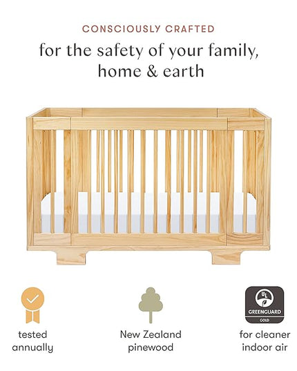 Babyletto Yuzu Convertible All-Stages Bassinet, Midi, Full-Size Crib in Natural, Greenguard Gold Certified, Portable & Adjustable with Conversion Kits and Pads Included - LeafyLoom