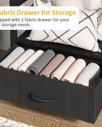 Small Bookshelf with Drawer: 4-Tier Wood Book Shelf Industrial Narrow Bookcase Storage Organizer Metal Stackable Shelves for Desktop Bedroom Living Room Home Office (Black) - LeafyLoom