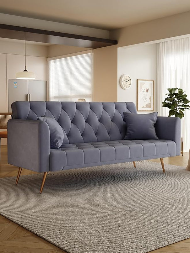 NicBex Sectional Couch Sofa with Double Folding Velvet Sofa Bed Cloud Couch for Living Room Furniture Sets with Aadjustable Back, Modular Sofa for Living Room, Bedroom, Apartment,71" L, Gray - LeafyLoom