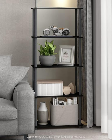 Furinno Turn-N-Tube 5-Tier Multipurpose Shelf / Display Rack / Storage Shelf / Bookshelf, Round Tubes, Black/Grey - LeafyLoom