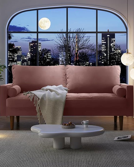 Velvet Furniture for Small Spaces, Mid-Century Modern Loveseats for Living Room, Love Seat Couch Sofas, 70 Inches, Rose - LeafyLoom