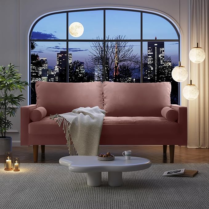 Velvet Furniture for Small Spaces, Mid-Century Modern Loveseats for Living Room, Love Seat Couch Sofas, 70 Inches, Rose - LeafyLoom