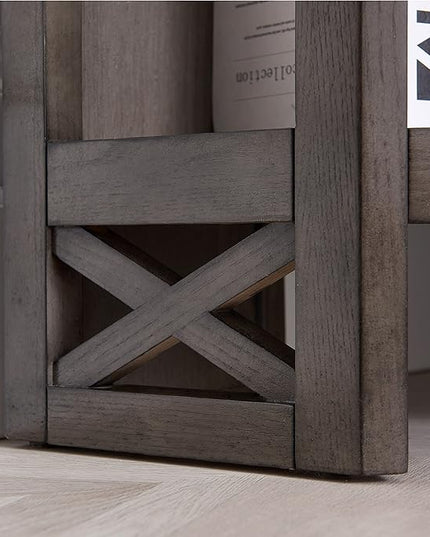 Leick Home 84263 Mantel Height 3-Shelf Corner Bookcase with Drawer Storage, Gray Oak - LeafyLoom