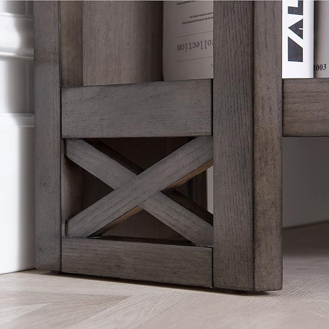 Leick Home 84263 Mantel Height 3-Shelf Corner Bookcase with Drawer Storage, Gray Oak - LeafyLoom