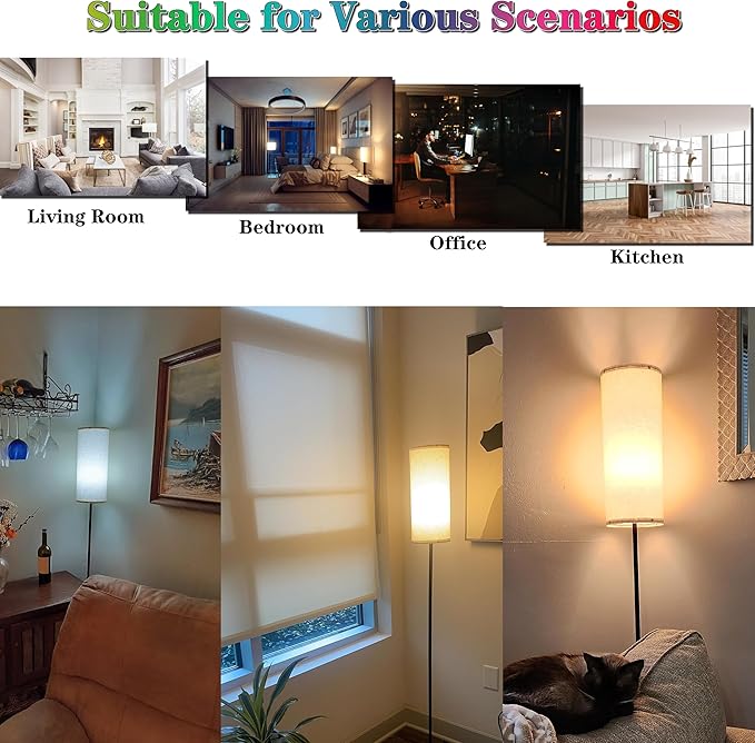 LED Floor Lamp Simple Design, Modern Floor Lamp with Shade, Tall Lamps for Living Room Bedroom Office Dining Room Kitchen, Black Pole Lamp with Foot Switch (Bulb Included) - LeafyLoom