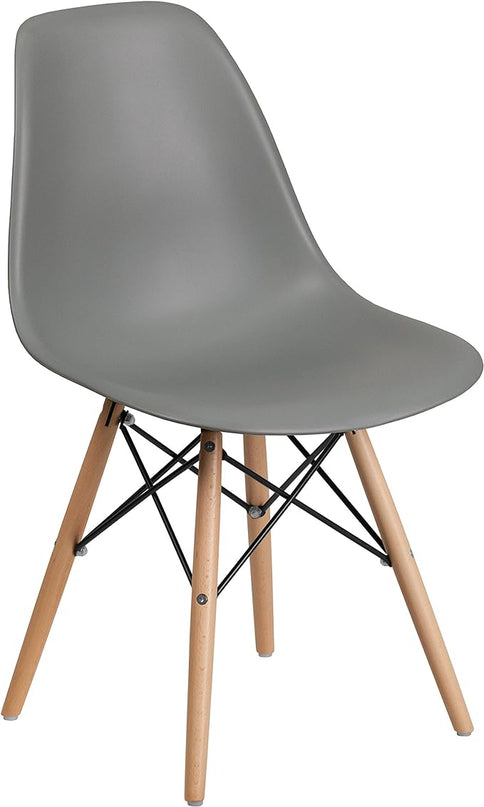 Flash Furniture Elon Series Moss Gray Plastic Chair with Wooden Legs - LeafyLoom
