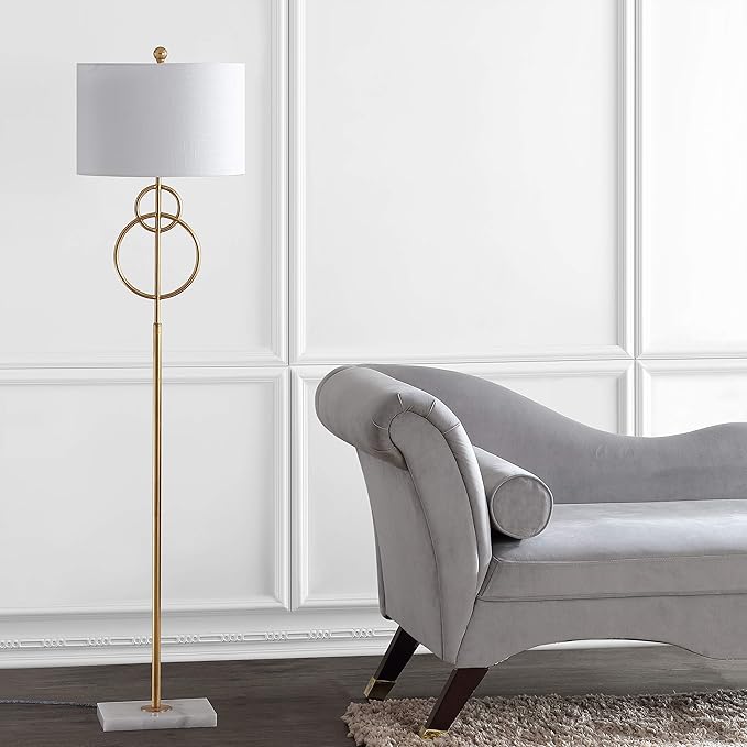 JONATHAN Y JYL1097A Haines 60" Modern Circle Marble/Metal LED Floor Lamp Classic,Glam,Transitional for Bedrooms, Living Room, Office, Reading, Gold - LeafyLoom