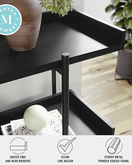 Martha Stewart Emmett 3 Shelf Bookcase with Vertical Metal Frame, Home Office Storage Display Unit, 35"H, Black Wood Grain/Oil Rubbed Bronze - LeafyLoom