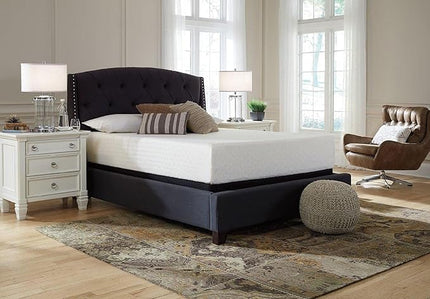 Signature Design by Ashley California King Size Chime 12 Inch Medium Firm Memory Foam Mattress with Green Tea & Charcoal Gel, White - LeafyLoom