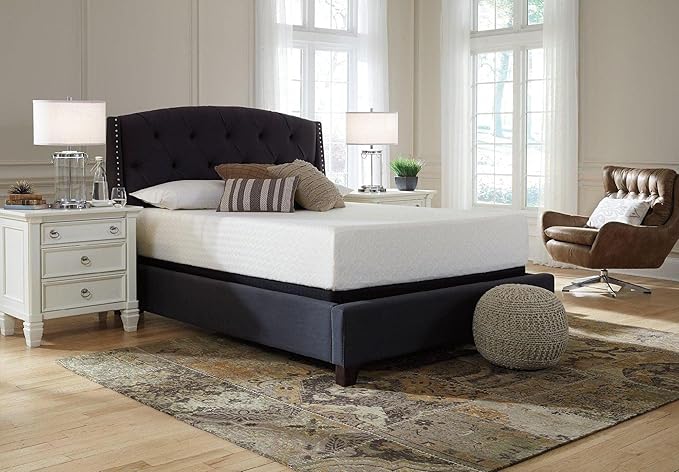 Signature Design by Ashley California King Size Chime 12 Inch Medium Firm Memory Foam Mattress with Green Tea & Charcoal Gel, White - LeafyLoom