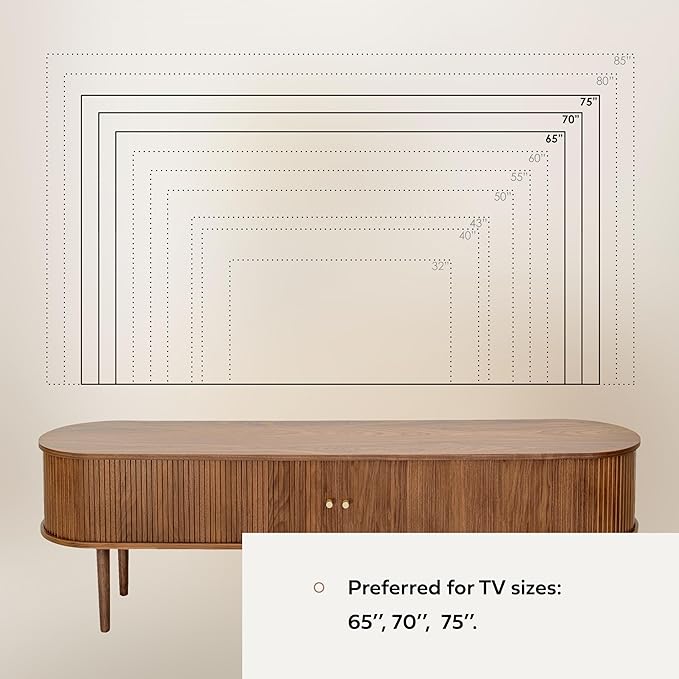 71’’ TV Stand with Storage and Shelves designed to fit 65’’ - 75’’ TVs. Wood Entertainment Center for Living Room and Bedroom, Media Console and Modern TV Console Table (Walnut) - LeafyLoom