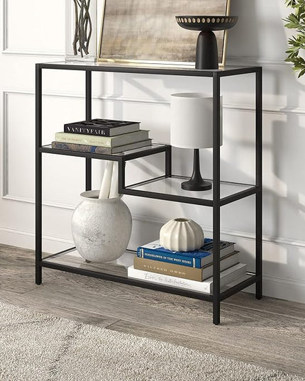 Henn&Hart 36" Tall Rectangular Bookcase in Blackened Bronze, for Home Office, Living Room - LeafyLoom
