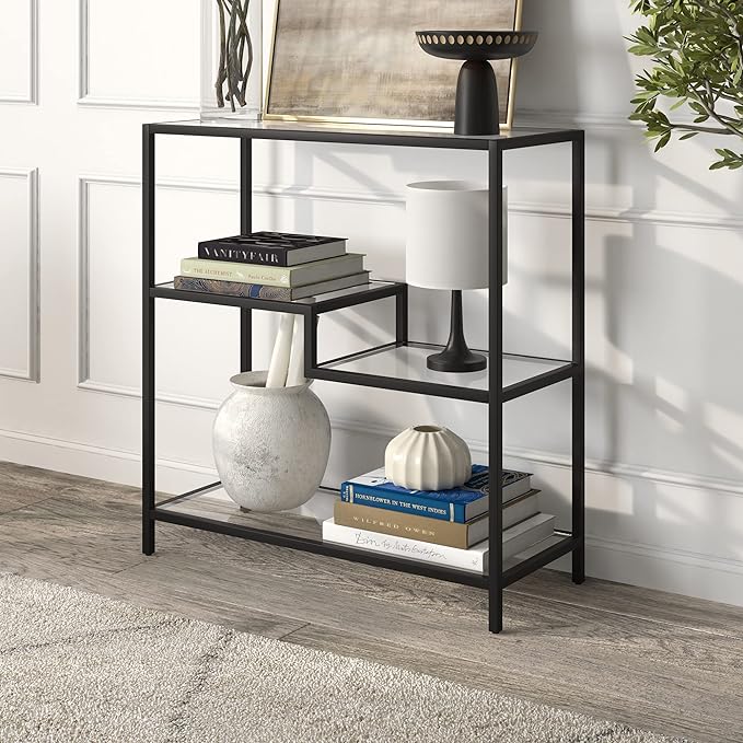 Henn&Hart 36" Tall Rectangular Bookcase in Blackened Bronze, for Home Office, Living Room - LeafyLoom