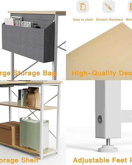 L Shaped Computer Desk with Power Outlets, 47 Inch Gaming Desk, Small Desk Corner Desk with Reversible Shelves, Study Desk Writing Desk for Home Office Bedroom, Work from Home, Beige - LeafyLoom