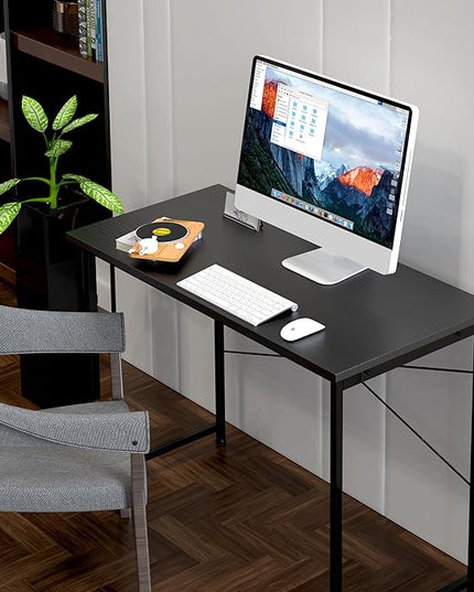 HealSmart Home Office Computer Desk, Modern Style Design with Headphone Hooks for Working, Writing and Gaming, 32 Inch, 40 Inches, Black - LeafyLoom