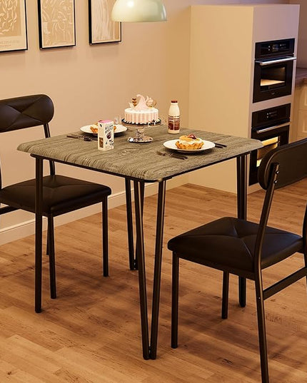 Dining Table for 2, Small Square kitchen Dinner Table Set for 2,Space Saving Wood Modern Dinette With Upholstered,Dining Room Furniture for Breakfast Nook, Apartment,Home Office Small Space,3 Piece - LeafyLoom