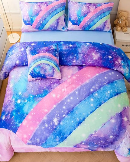 Tie Dye Comforter Girls Twin Comforter Set, 6 Pieces Colorful Rainbow Bed in A Bag, Pastel Gradient Galaxy Bedding Sets with Sheets, Comforter and Pillowcases for Teens Kids - LeafyLoom