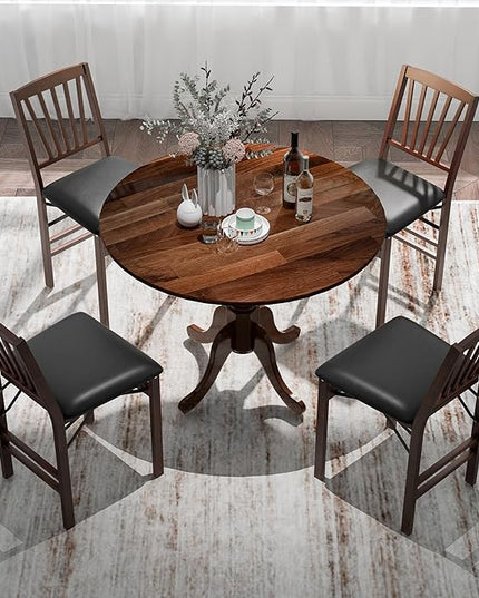 Round Dining Table, All Walnut - LeafyLoom