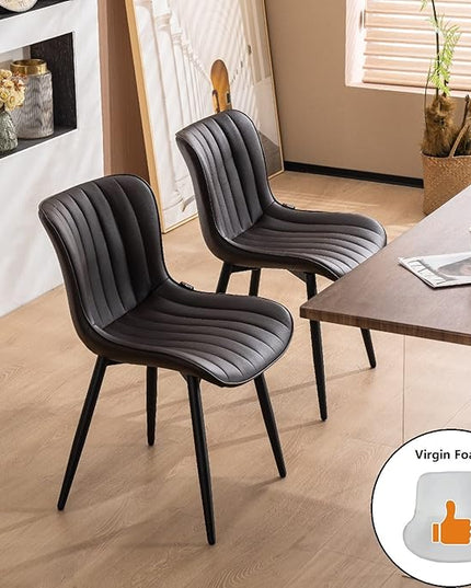 YOUNUOKE Brown Dining Chairs Set of 2 Upholstered Mid Century Modern Kitchen Chairs Armless Faux Leather Accent Guest Side Chair with Back Metal Legs for Living Reception Waiting Room Bedroom - LeafyLoom