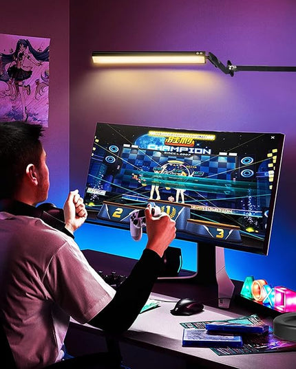 Desk Lamps for Home Office, 2-in-1 LED Desk Lamp, 3-Section Long Arm Desk Light with Clamp and Base, Adjustable Table Lamp with 3 Colors Modes, 10 Dimmer Levels and Memory Function - LeafyLoom