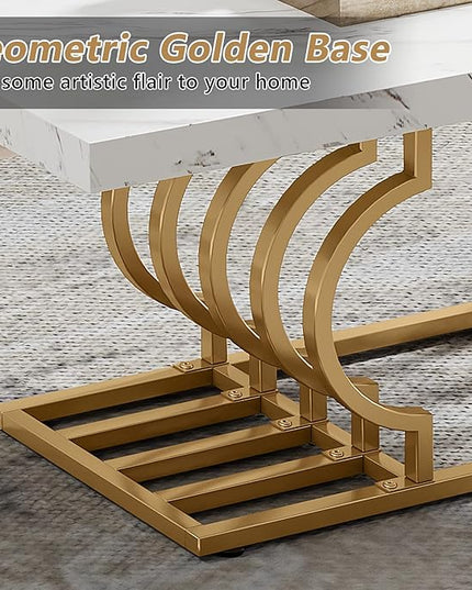 Tribesigns Modern Coffee Table, 47 Inch Faux Marble Cocktail Table with Geometric Frame, Rectangular Center Table Tea Table Accent Furniture for Living Room, Simple Assembly (White/Gold) - LeafyLoom