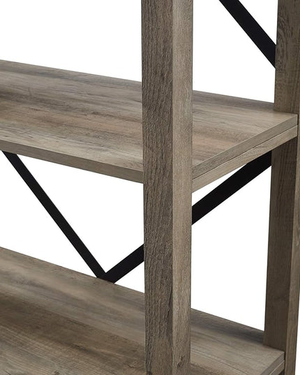 Walker Edison Andersen Urban Industrial Metal X Back 4 tier Bookshelf, 64 Inch, Grey Wash - LeafyLoom