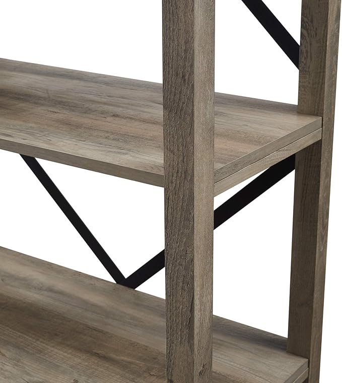 Walker Edison Andersen Urban Industrial Metal X Back 4 tier Bookshelf, 64 Inch, Grey Wash - LeafyLoom