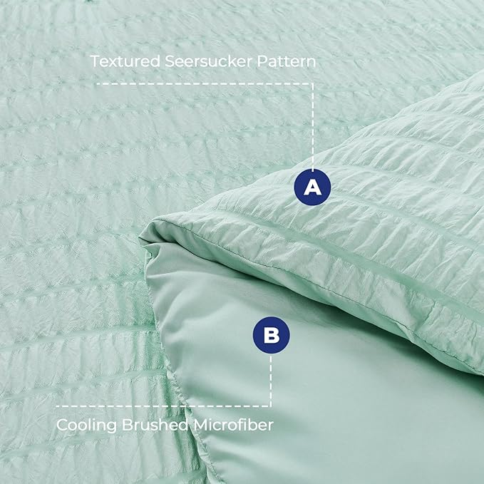 HYMOKEGE Seersucker Comforter Set Full Size 3 Pieces, Lightweight Comforter Sets for Bedding, Bed Set with 1 All Season Soft Down Alternative Comforter and 2 Pillow Shams, Sage Green - LeafyLoom