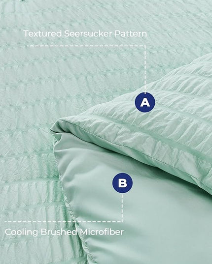 HYMOKEGE Seersucker King Size Comforter Set 3 Pieces, Lightweight Comforter Sets for Bedding, Bed Set with 1 All Season Soft Down Alternative Comforter and 2 Pillow Shams, Sage Green - LeafyLoom