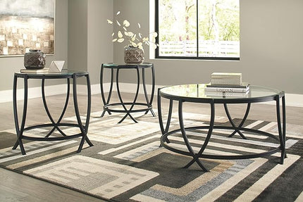 Signature Design by Ashley Tarrin Contemporary Glass Top Round 3-Piece Table Set, Includes Coffee Table and 2 End Tables, Black - LeafyLoom