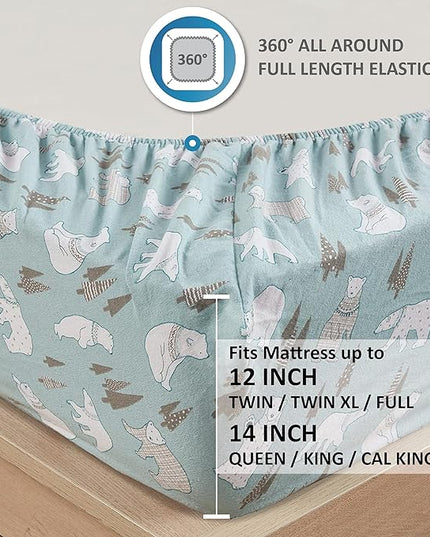 Comfort Spaces Cotton Flannel Breathable Warm Deep Pocket Sheets with Pillow Case Bedding, Twin, Blue Polar Bears 3 Piece - LeafyLoom