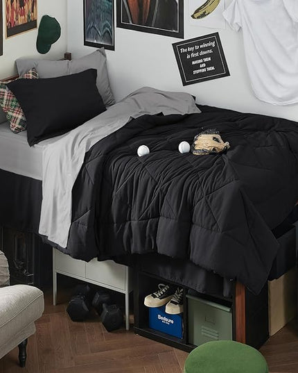 Bedsure Black Twin XL Comforter Set - 5 Pieces Reversible Black Bed Set Twin XL with Comforters, Sheets, Pillowcase & Sham, Black Bedding Set for College - LeafyLoom